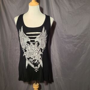 Black Cut Out Graphic Tank Top